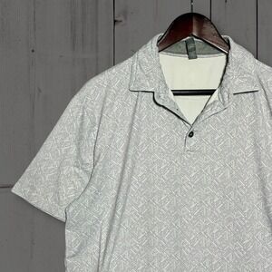 AndersonOrd Geometric Print Performance Golf Polo Shirt Mens Medium Grey